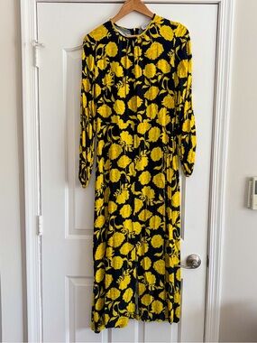 Closet Yellow and Black Floral Long Sleeve Maxi Dress US 8 Elevated Office